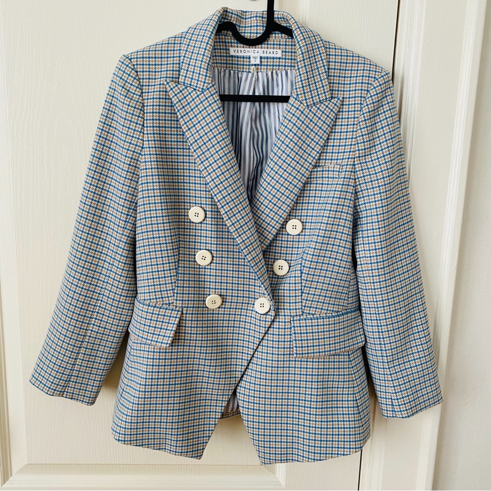 $695 NWOT Veronica Beard Empire Blue/Brown Plaid Dickey Jacket Blazer size 2